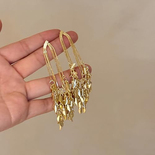 Long Dangle Earrings For Women, Fringe Chandelier Earrings Punk Metal Chain Earrings Hypoallergenic Lightweight Tassel Drop Earrings - color: E-Gold
