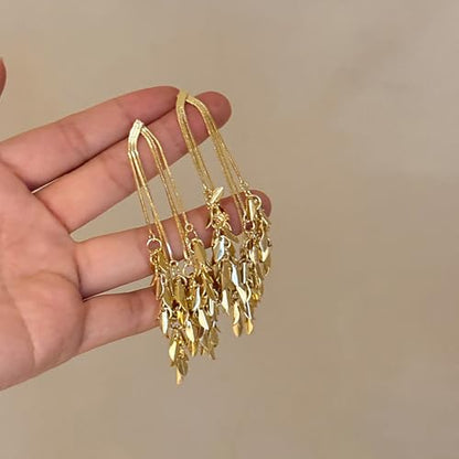 Long Dangle Earrings For Women, Fringe Chandelier Earrings Punk Metal Chain Earrings Hypoallergenic Lightweight Tassel Drop Earrings - color: E-Gold