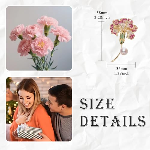 Flower Brooch for Women Rhinestone Pearl Zirconia Flower Lapel Pin Birthday Holiday Gift for Mother Wife Girlfriend - color: 13 Carnation