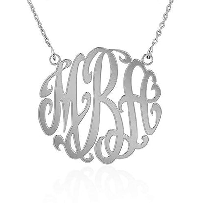 JOELLE Monogram Necklace Sterling Silver Custom Any Initial Name Necklace for Women - color: 18K White Gold Plated Silver
