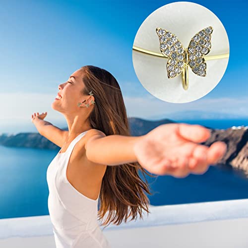Shining Butterfly Ear Cuffs Zircon Butterfly Earrings for Women Ear Cuffs for Women Non Piercing Ear Wrap Around Earrings - color: B