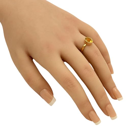 18K Gold Filled Non-Tarnish Ring for Women – Oval Multi Gemstone Solitaire Band – Classic Birthstone Jewelry for Everyday Wear - color: Citrine