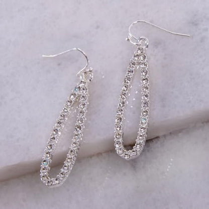 Simulated Diamond Teardrop Dangle Earrings for Women - Long Dangling CZ | Plated in Gold Tone or Silver Tone - color: 1.7" inch Teardrop - Silver