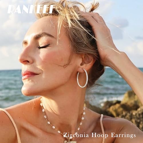 RANKEEF Gold/Silver Hoops Earrings For Women Hypoallergenic | S925 Silver Hoop Earings Lightweight Gold Hoops Gold Rhinestone Earring With Cubic Zirconia 20/30/40mm - color: Silver-30mm