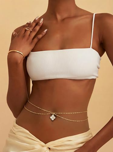 14K Gold Plated Waist Chain for Women, Layered Belly Belt Chains Beach Waist Beads Chain Waterproof Body Chain Summer Jewelry Accessories for Women - style: GD-2
