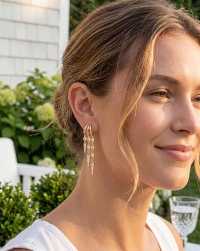 Gold Earrings for Women Trendy 14K Gold Plated Dangle Earrings Small Hoop Huggie Drop Stud Earrings Cubic Zirconia Simple Minimalist Dainty Chain Tassel Hypoallergenic Earrings - color: Tassel & Gold