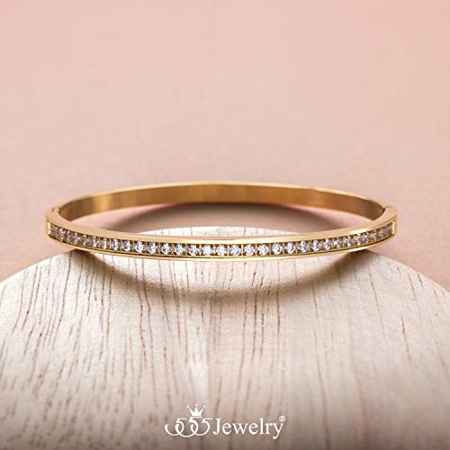 555Jewelry Womens Stainless Steel Fashion Cuff Hinged Lock Bangle Bracelet - color: Yellow Gold
