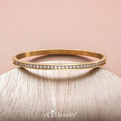 555Jewelry Womens Stainless Steel Fashion Cuff Hinged Lock Bangle Bracelet - color: Yellow Gold
