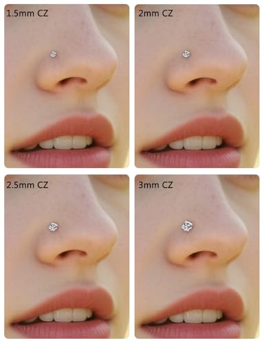 18G 20G 14K Gold Filled Nose Rings Studs Piercing Jewelry For Women Men 316L Surgical Steel Round Square Cubic Zirconia Nose Rings Studs Nostrial Piercing Jewelry CZ 1.5mm 2mm 2.5mm 3mm - color: Silver, size: 18 Gauge-Straight-Square CZ
