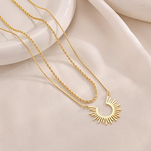 CHESKY Layered Necklaces for Women Trendy, Dainty 14k Gold Plated Pendant Necklace Layering Necklace for Women Non Tarnish Hypoallergenic Sun Gold Necklace Stack Gold Jewelry for Women Gifts - style: SunRope-GD