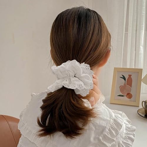White Scrunchie, Extra Large Lace Scrunchies for Women, 7 Inch Oversized Scrunchie, Satin Big Scrunchies White Hair Ties for Women Girls Thick Thin Hair