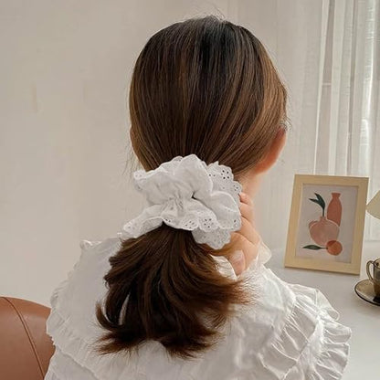 White Scrunchie, Extra Large Lace Scrunchies for Women, 7 Inch Oversized Scrunchie, Satin Big Scrunchies White Hair Ties for Women Girls Thick Thin Hair