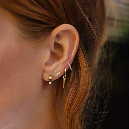 LOYATA Spike Earrings Gold Huggie Hoop Diamond Cubic Zirconia 14K Gold Plated Dainty Small Simple Hypoallergenic Geometric Jewelry Gift for Women - color: Butterfly