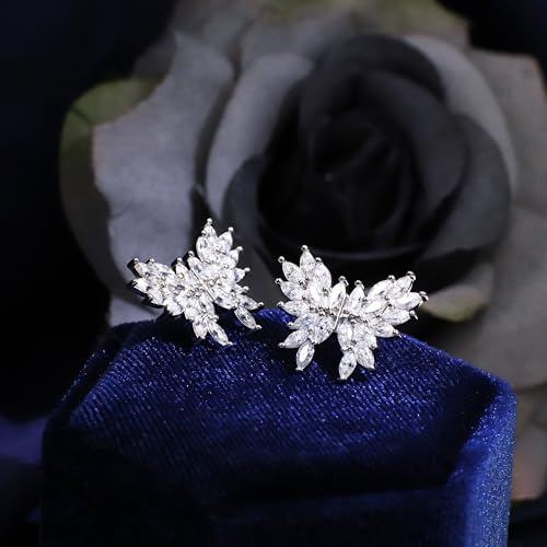 Moissanite Stud Earrings for Women, DF/VVS Clarity, Sterling Silver with 18K White Gold Plated - style: 3.15 Carat Butterfly