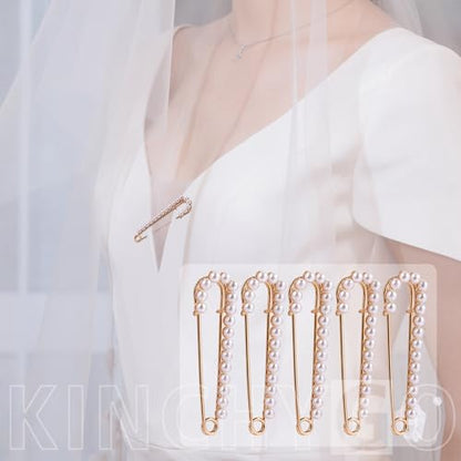 10 Pack Faux Pearl Safety Pins Sweater Shawl Clip Brooches for Sewing Clothes (Gold)