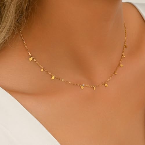Dainty Gold Waterproof Choker Necklaces for Women Daily Wearing - color: Small Diamond-GD