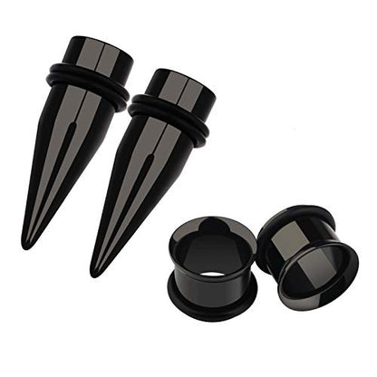9mm 11mm Ear Gauges Plugs Tunnels Taper Stretching Kit Stainless Steel Expander Piercing Jewelry with O-ring 2 Pairs - color: Gauge=11mm,Black
