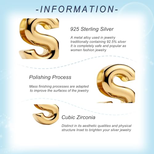 Gold Letter Charms A-Z for Bracelets 925 Sterling Silver Alphabet Initial Charms Beads Jewelry Gifts for Women - color: S