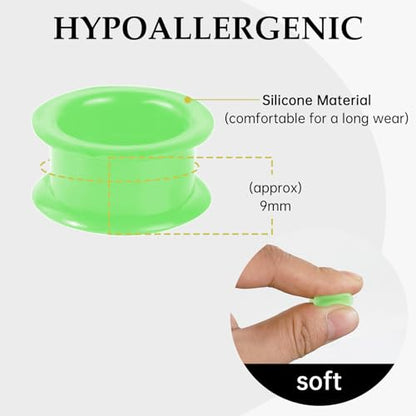 20Pcs Silicone Ear Gauges 2G-25mm Flexible Ear Tunnels Gauges Soft Expander Stretching Ear Plugs Tunnels Black Earring Piercings Jewelry for Men Women - color: Thick Green-1 Silicone