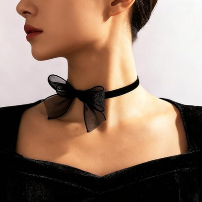 Bow Choker Necklace Sexy Bow Tie Choker Adjustable Gothic Lace Neckband Retro Lolita Sweet Collarbone Necklace Prom Wedding Party Trendy Jewelry for Women - color: Black