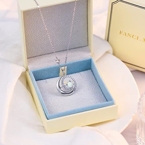FANCIME Birthstone Necklaces 925 Sterling Silver Moon and Star Pendant Fine Jewelry Birthday Mothers Day Gifts for Mom Wife Her Daughter, Adjustable Chain 16+2" - color: Oct.- Opal