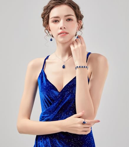 LMXXVJ Jewelry Set for Women,Teardrop Cubic Zirconia Necklace Earrings Adjustable Ring Bracelet Jewelry Set Formal Jewelry Gift - color: ZYSD-White Gold-Blue