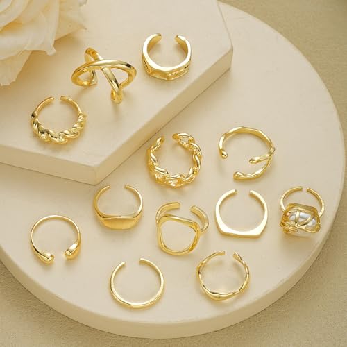 Chunky Rings for Women Stackable Vintage Adjustable Rings for Women Gold Statement Stone Ring Set Non Tarnish Vintage Jewelry - style: Gold 5