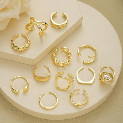 Chunky Rings for Women Stackable Vintage Adjustable Rings for Women Gold Statement Stone Ring Set Non Tarnish Vintage Jewelry - style: Gold 5