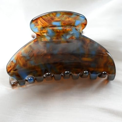 Handmade Celluloid Acetate French Design Barrettes Tortoise Shell Claws Hair Claw Luxury Fashion Accessories Hair Clip for Women (brownblue) - color: brownblue