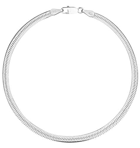 Savlano 925 Sterling Silver Solid Italian Figaro, Rope,Herringbone, Curb, Ball Bead, Snake, Mariner Chain Anklet for Women, Comes in 0.8mm - 5mm With Gift Box - style: Herringbone 3.5mm