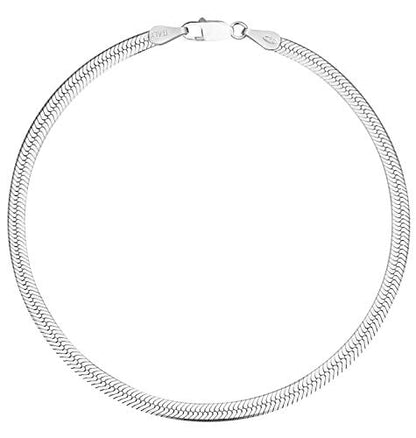 Savlano 925 Sterling Silver Solid Italian Figaro, Rope,Herringbone, Curb, Ball Bead, Snake, Mariner Chain Anklet for Women, Comes in 0.8mm - 5mm With Gift Box - style: Herringbone 3.5mm