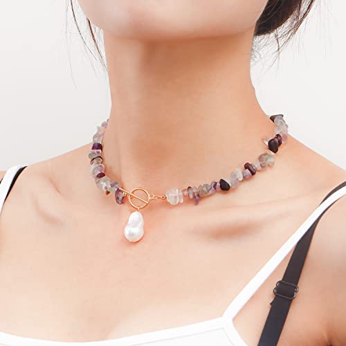 Bohemian Stone Pearl Choker Necklace for Women Dainty Natural Irregular Stone Choker Turquoise Beaded Lariat Necklace Simple Fashion OT Toggle Spiritual Handmade Jewelry - color: White Green