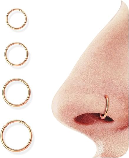 4/5/8 pcs 16G/18G/20G 316L Surgical Steel Hinged Nose Rings Hoops Lip Septum Rings Helix Conch Rook Cartilage Tragus Earrings Piercing Jewelry Black Silver Gold Plated Nose Rings Women Men - color: Rose gold-18G(7mm-10mm)-4PCs