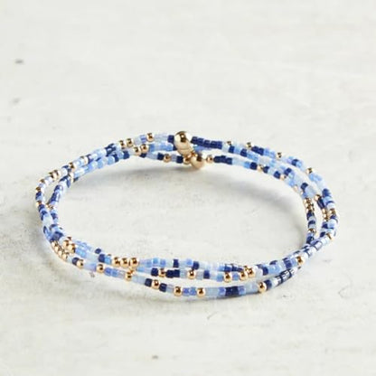 Colorful Beaded Bracelet Stack for Women,3PCS Handmade Bohemian Gold Plated Ball Stretch Stackable Bracelets Set Fashion Jewelry Gift Friendship - color: Blue