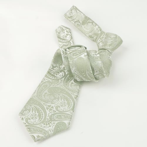 Alizeal Mens Gradient Paisley Necktie and Pocket Square Set | Elegant Design Perfect for Weddings Banquets Business Formal Events - color: 170-sage Green