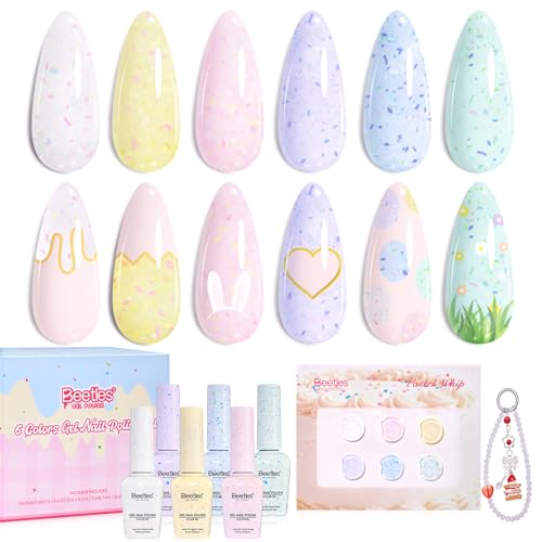 Beetles Pastel Gel Nail Polish Set, 6 Shimmer Colors, UV/LED, 9ml Each | 6 Soft Glitter Shades for Nail Art, With 6 9Ml Color Gels, A Themed Charm Bracelet - color: Easter Pastel Whip