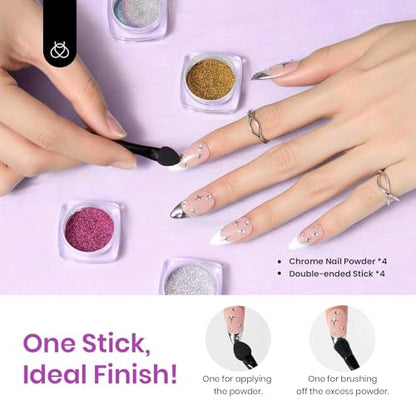 Beetles Chrome Nail Art Glitter 4 Colors Metallic Mirror Effect | Gold Silver Pink Pigment and Holographic Chrome Powder Diy Nail Art Manicure 0.5g/Jar - color: Mirror of Soul