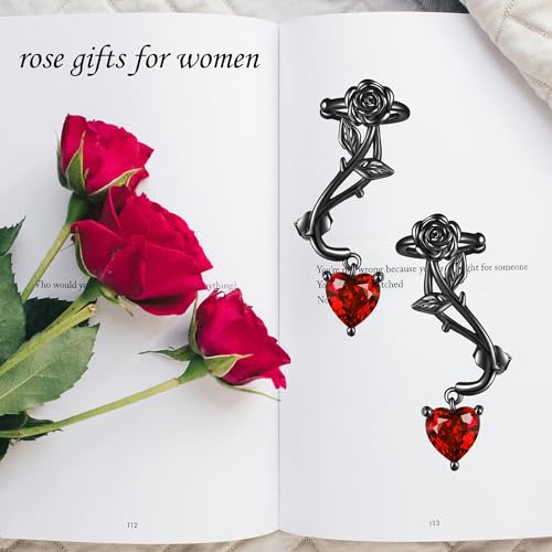 Ear Climbers Earrings for Women Sterling Silver Vintage Ear Crawler Earrings Jewelry Gifts for Women - style: black rose