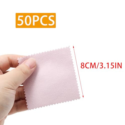 50 Pcs Pink Jewelry Cleaning Cloth - Premium Polish Cloth for Silver, Gold, Platinum & Glasses (Wrapped Tarnish Remover)