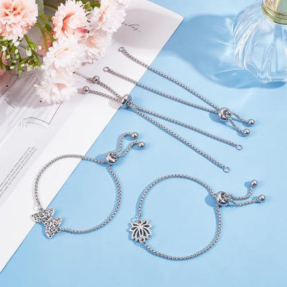 SUNNYCLUE 1 Box 8Pcs Slider Bracelet Chain Adjustable Slider Chain Bulk 304 Stainless Steel Bracelets Extenders with Ball Ends for Jewelry Making DIY Supplies - color: Silver Box Chain, Round Ball End