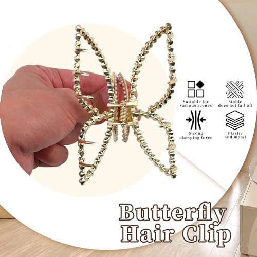 Butterfly Hair Clips Pearl Hair Claw Clip Large Spring Gold Butterfly Jaw Hair Clamps for Women Girls Non-slip Hair Barrettes Summer Hair Accessories for Thick or Thin Hair