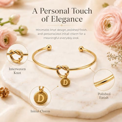 LemonRose Initial Bracelets for Women - Dainty Tie the Knot Letter A-Z 14K Gold Plated for Women Gold Cuff Bracelet for Womens Jewelry Personalized Bridesmaid Proposal Gifts - color: Gold D