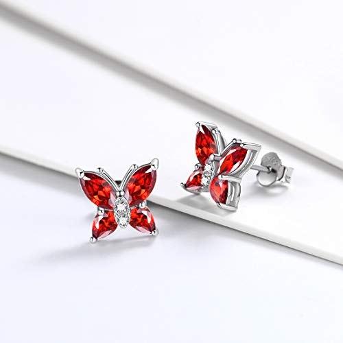 Butterfly Birthstone Stud Earrings - Women 925 Sterling Silver Butterflies Birthstone Stud Earrings Birthday Gift for Women - color: A.January