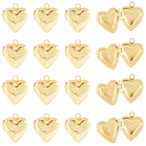 SUNNYCLUE 20Pcs Photo Frame Heart Charm Brass Locket Charms Gold Metal Love Shaped Openable Memory Picture Frame Pendants for Jewelry Making Necklace Earrings Keychain Bag DIY Crafts Memorial Gifts