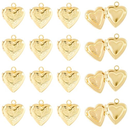 SUNNYCLUE 20Pcs Photo Frame Heart Charm Brass Locket Charms Gold Metal Love Shaped Openable Memory Picture Frame Pendants for Jewelry Making Necklace Earrings Keychain Bag DIY Crafts Memorial Gifts