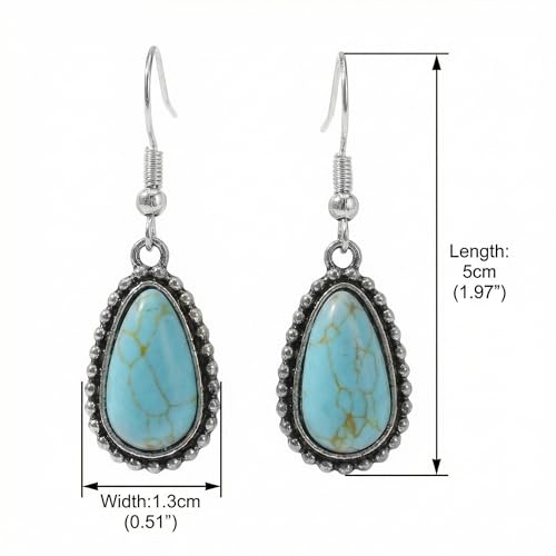 Turquoise Earrings for Women,Small Dangle Earrings,Boho Turquoise Earring with Teardrop Dangle Western Accessories - color: Gold 2
