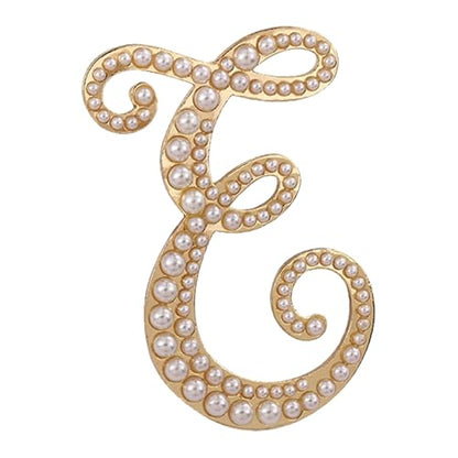 A-Z Initial 26 Letter Brooch Pins, Gold Faux Pearl Alphabet Badges Breastpin for Hat Bag Dress Coat Suit Accessory, Elegant Name Personalized Gifts for Women Men - color: E