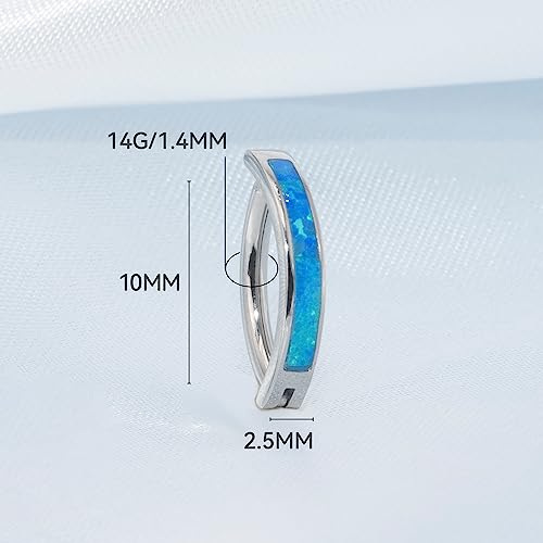 limerencia 14G G23 Titanium Belly Button Ring with Small Teardrop Cubic Zirconia 10mm Internally Threaded Navel Piercing Jewelry - color: Curved Hoop Blue Opal