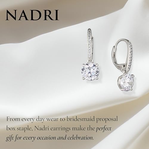 NADRI Cushion Cut CZ Leverback Earrings - color: Round - Rhodium
