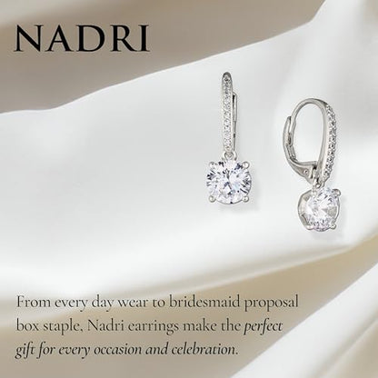 NADRI Cushion Cut CZ Leverback Earrings - color: Round - Rhodium